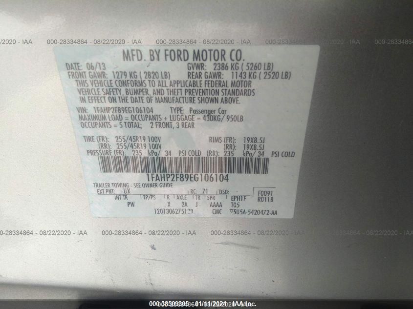 1FAHP2F89EG106104 2014 Ford Taurus Limited