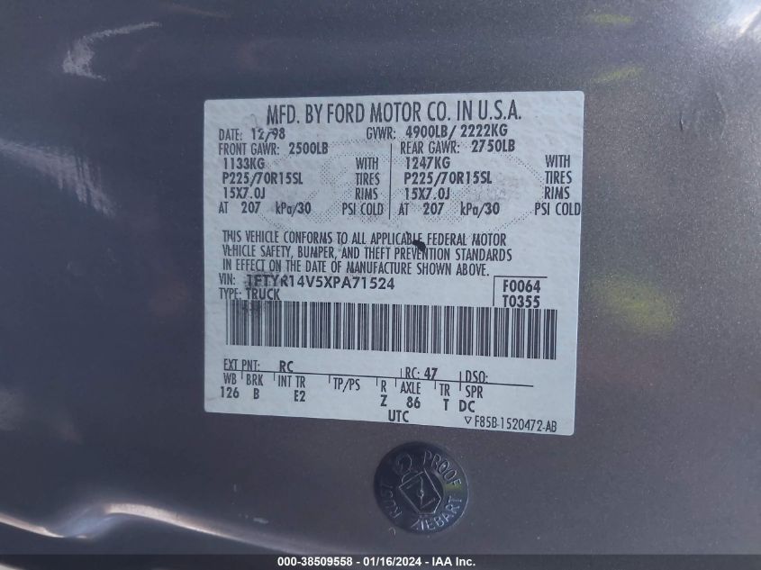 1FTYR14V5XPA71524 1999 Ford Ranger Xl/Xlt