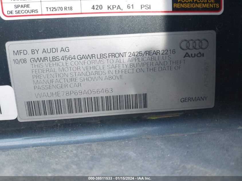 WAUHE78P69A056463 2009 Audi A3 2.0T