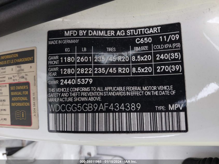 WDCGG5GB9AF434389 2010 Mercedes-Benz Glk 350