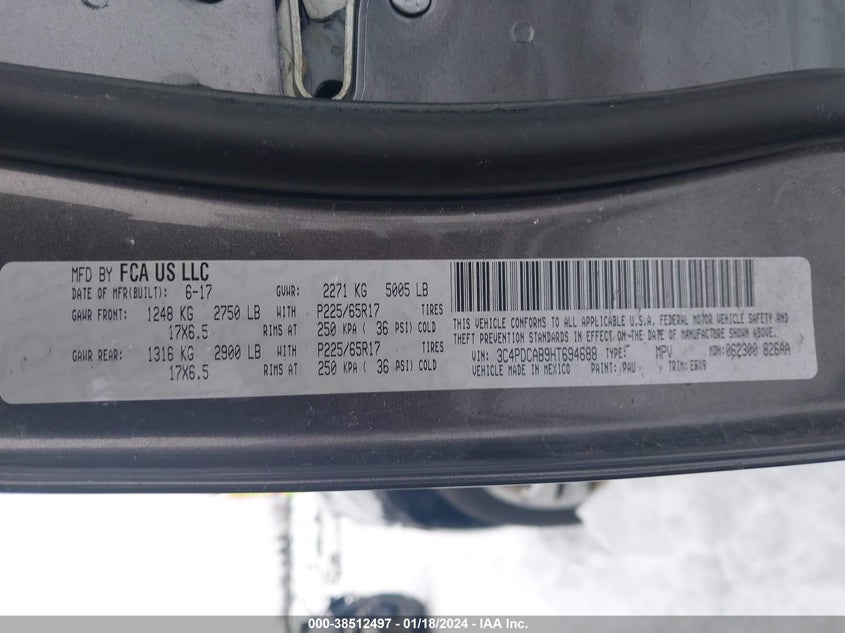 3C4PDCAB9HT694688 2017 Dodge Journey Se