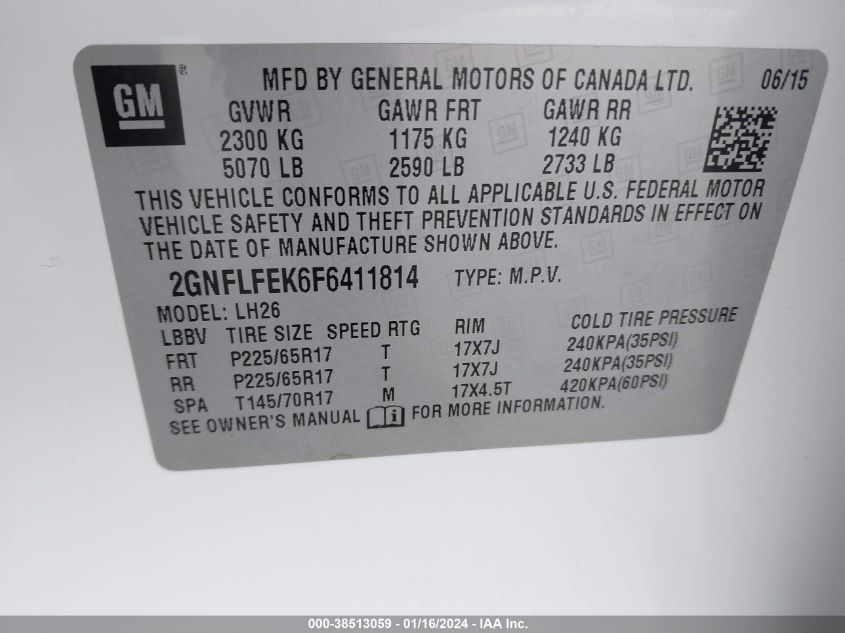 2GNFLFEK6F6411814 2015 Chevrolet Equinox 1Lt