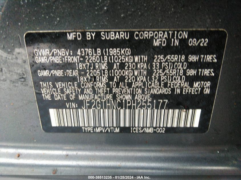 JF2GTHNC1PH255177 2023 Subaru Crosstrek Limited