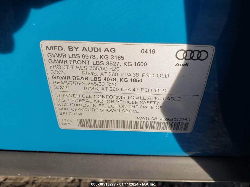 WA1LABGE2KB012353 2019 Audi E-Tron Premium Plus