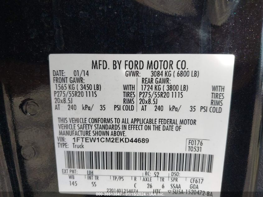 1FTEW1CM2EKD44689 2014 Ford F-150 Stx