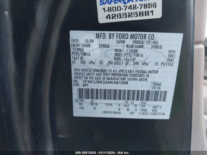 1FMCU5K33AKA81308 2010 Ford Escape Hybrid Limited