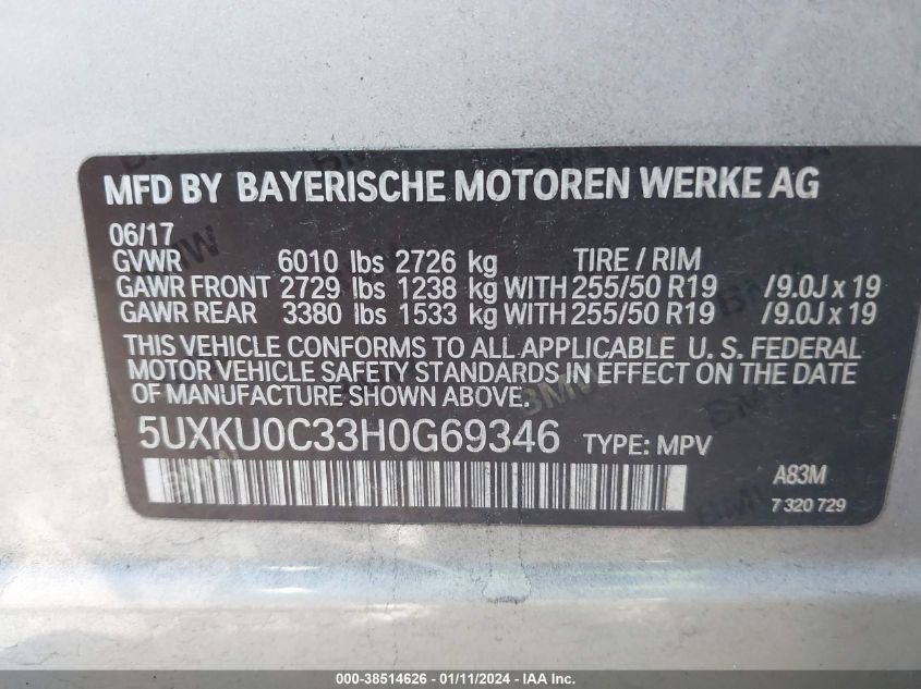 VIN 5UXKU0C33H0G69346 2017 BMW X6, Sdrive35I no.9