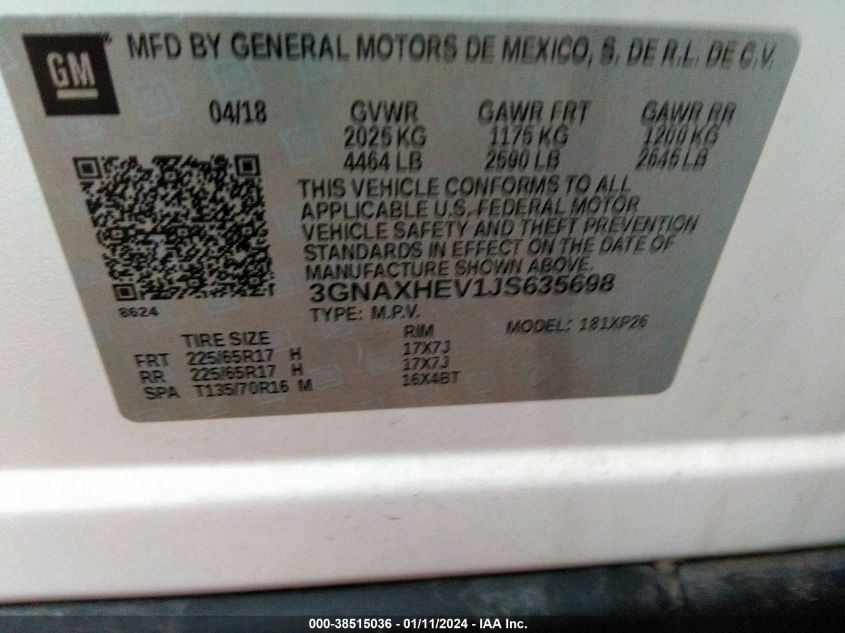 3GNAXHEV1JS635698 2018 Chevrolet Equinox