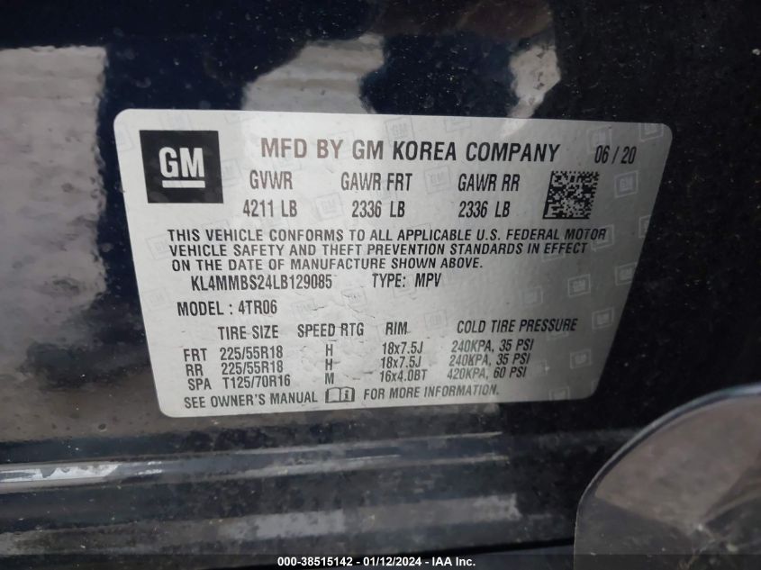 KL4MMBS24LB129085 2020 Buick Encore Gx Fwd Preferred