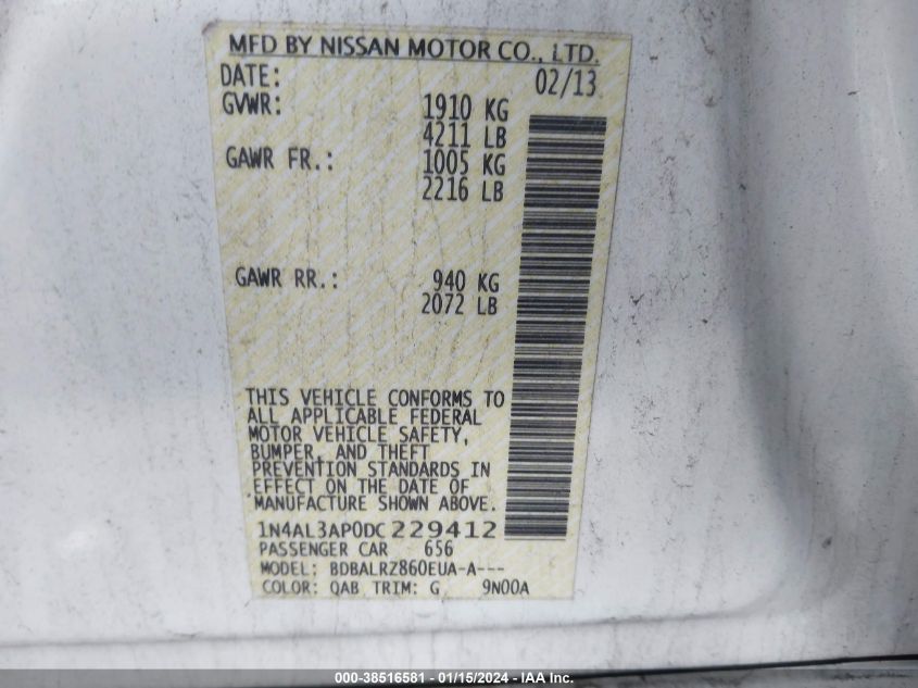 1N4AL3AP0DC229412 2013 Nissan Altima 2.5/S/Sv/Sl