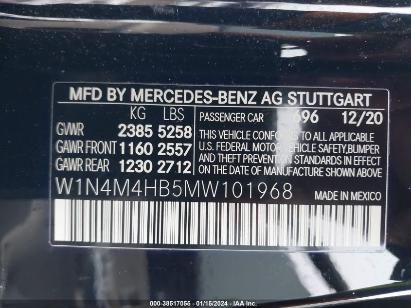 W1N4M4HB5MW101968 2021 Mercedes-Benz Glb 250 4Matic