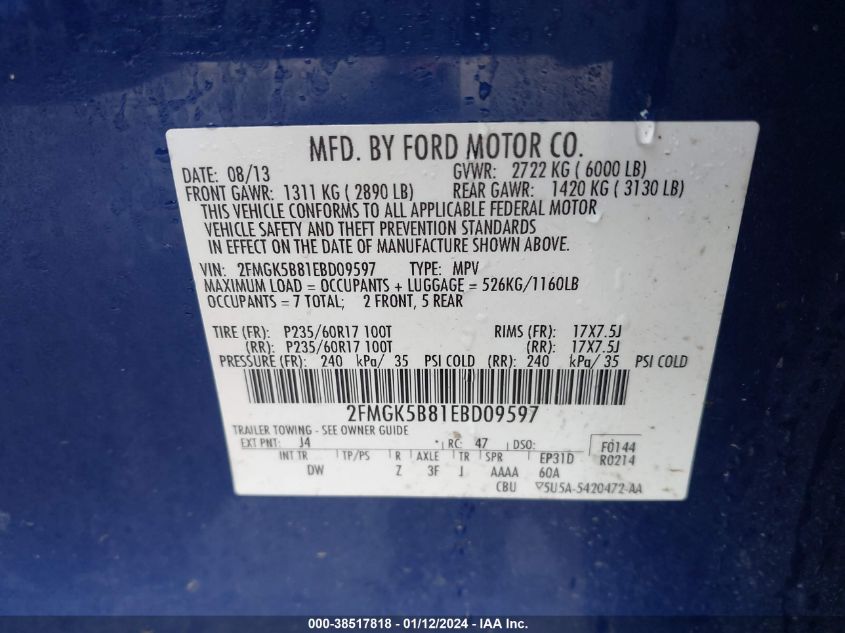 2FMGK5B81EBD09597 2014 Ford Flex Se