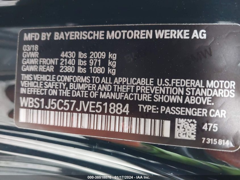 WBS1J5C57JVE51884 2018 BMW M2