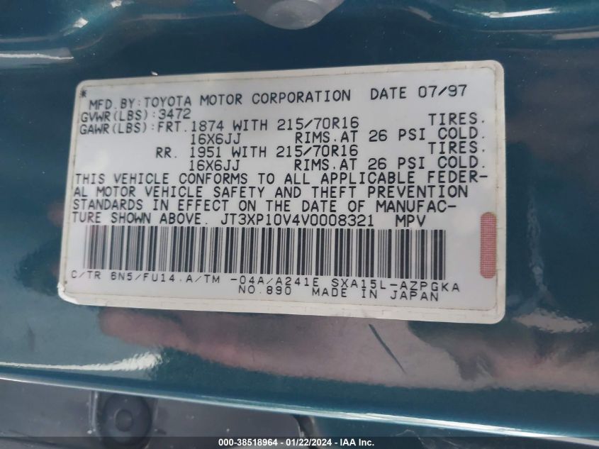 JT3XP10V4V0008321 1997 Toyota Rav4 Base (A4)