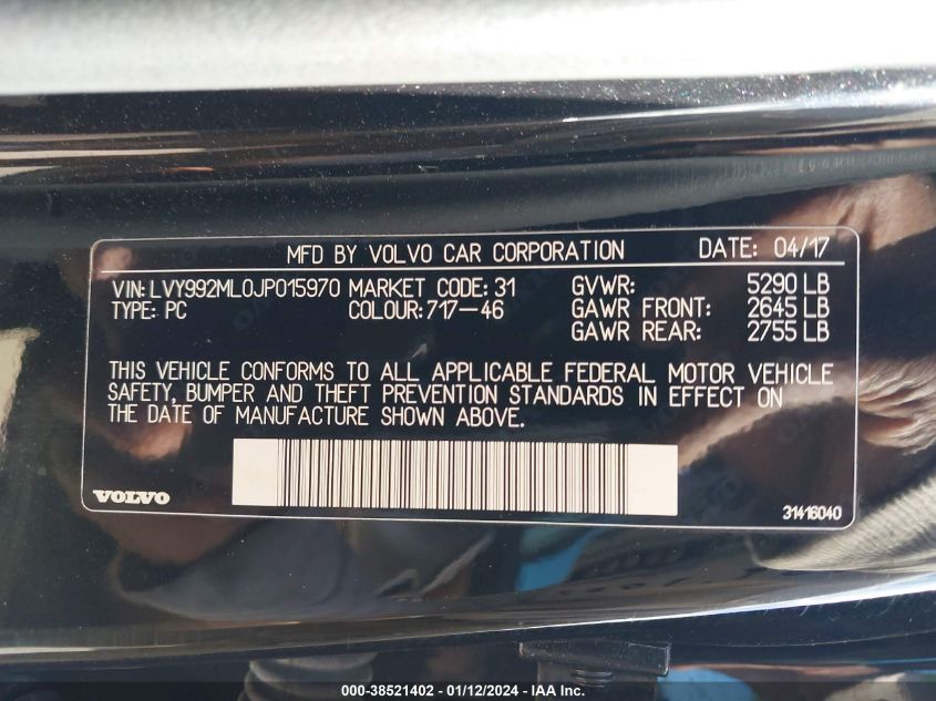 2018 VOLVO S90 T6 INSCRIPTION LVY992ML0JP015970