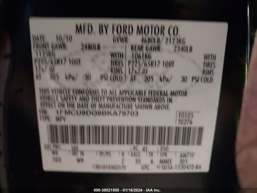 1FMCU9DG9BKA79703 2011 Ford Escape Xlt