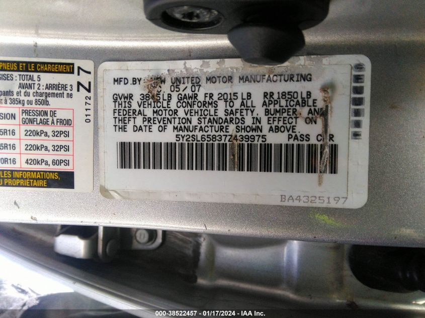 5Y2SL65837Z439975 2007 Pontiac Vibe