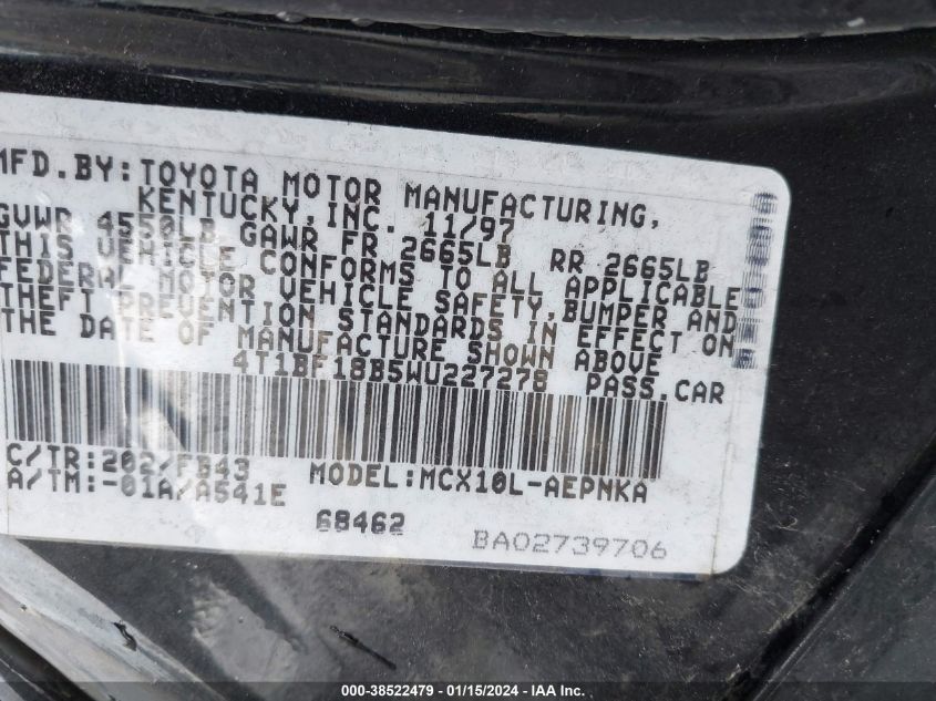 4T1BF18B5WU227278 1998 Toyota Avalon Xl