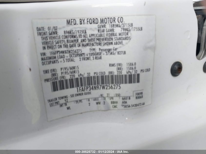 1FAFP34N97W256275 2007 Ford Focus S/Se/Ses