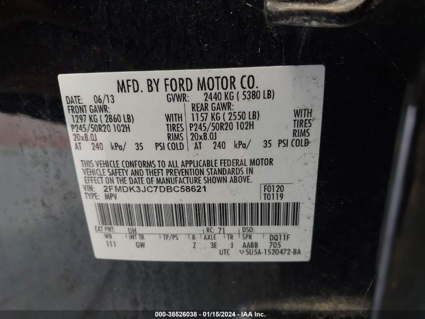 2FMDK3JC7DBC58621 2013 Ford Edge Sel