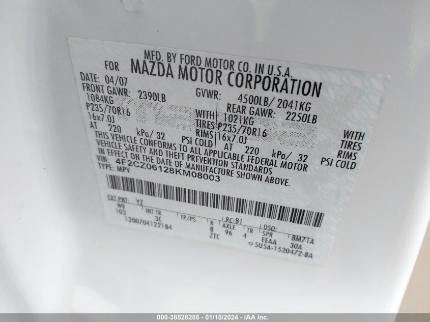 4F2CZ06128KM08003 2008 Mazda Tribute S Touring