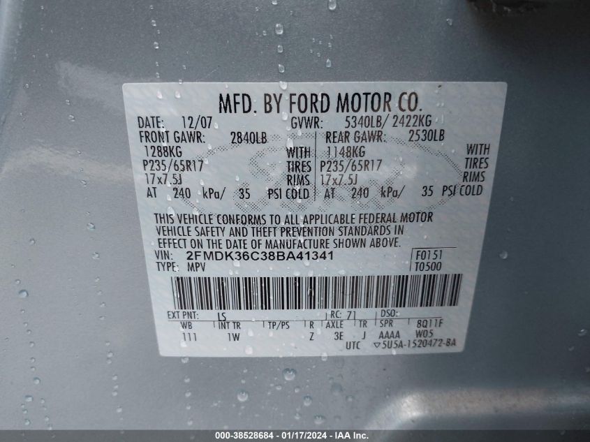 2FMDK36C38BA41341 2008 Ford Edge Se