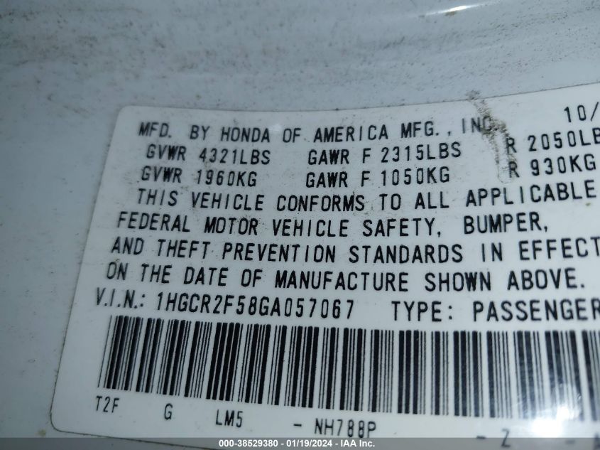 1HGCR2F58GA057067 2016 Honda Accord Sport