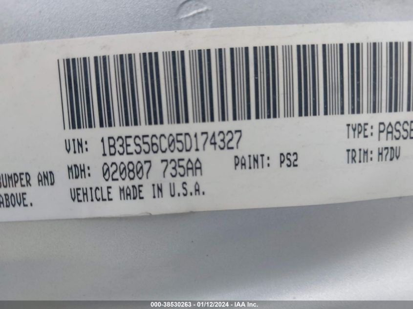 1B3ES56C05D174327 2005 Dodge Neon Sxt