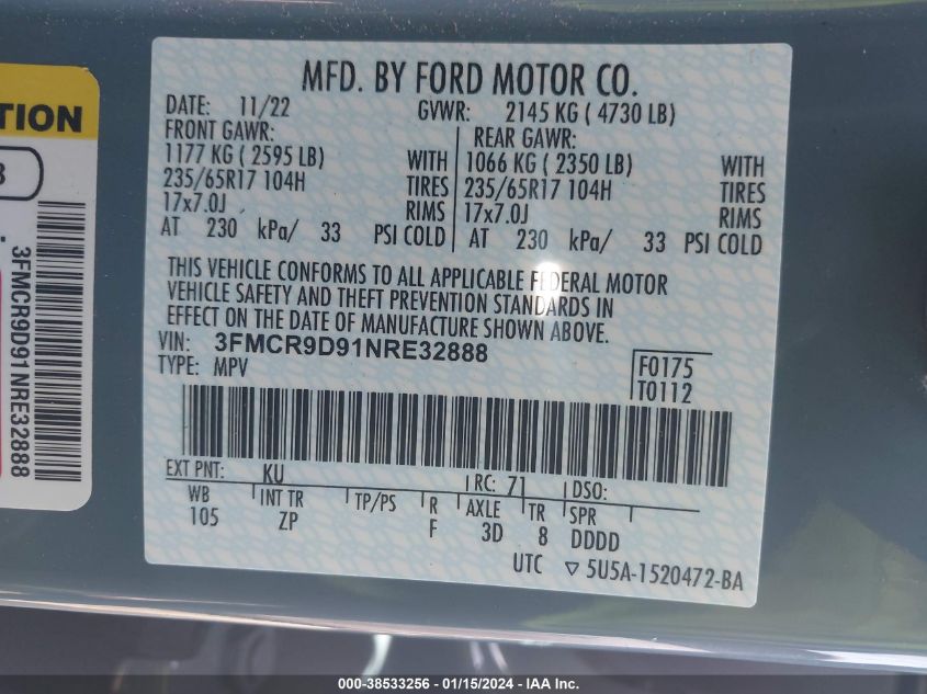 3FMCR9D91NRE32888 2022 Ford Bronco Sport Badlands