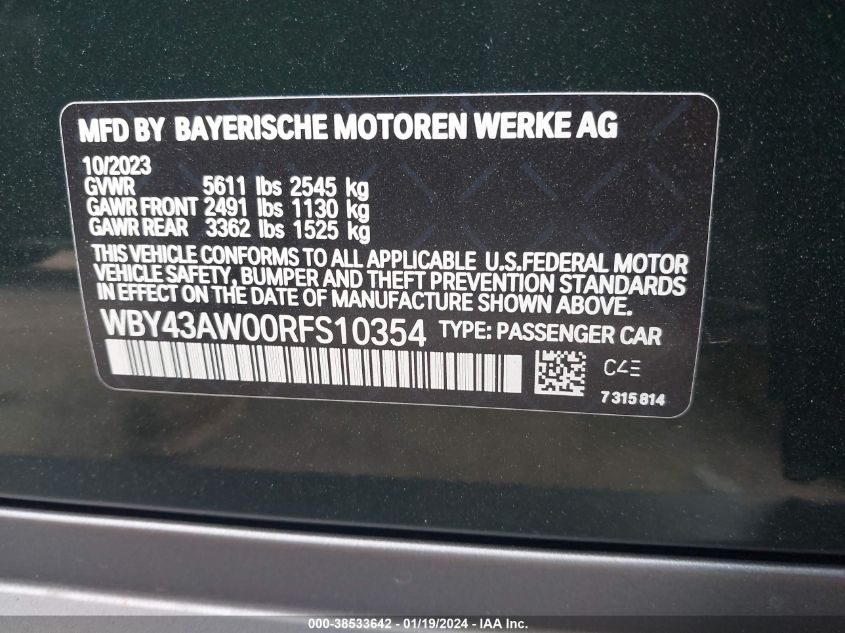 WBY43AW00RFS10354 2024 BMW I4 Edrive35