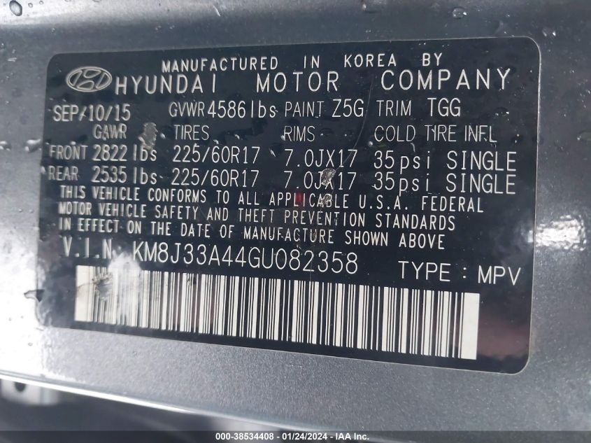 KM8J33A44GU082358 2016 Hyundai Tucson Se