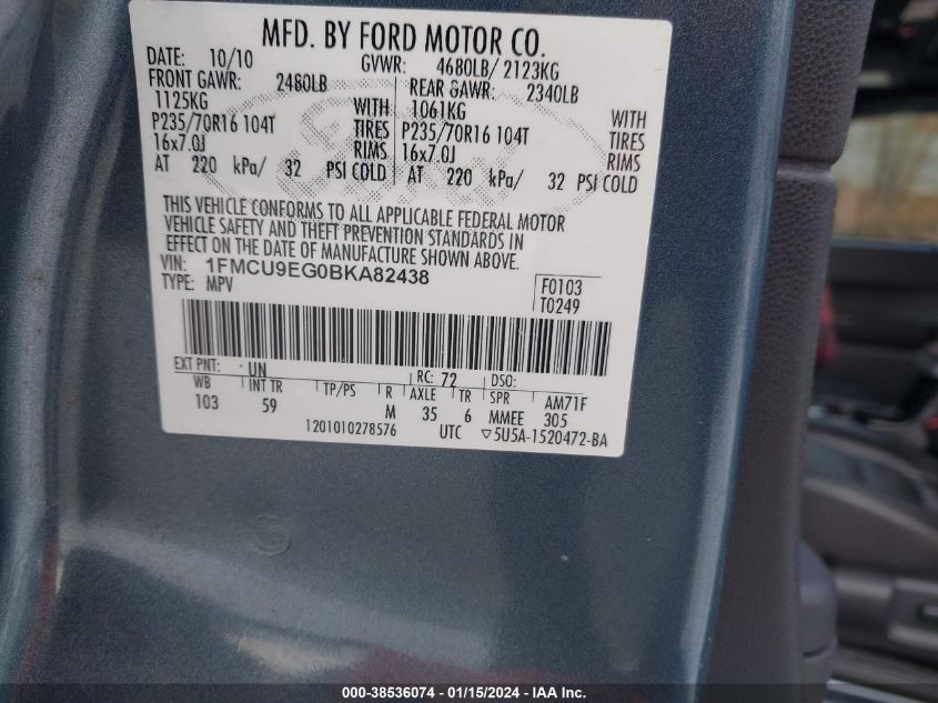 1FMCU9EG0BKA82438 2011 Ford Escape Limited