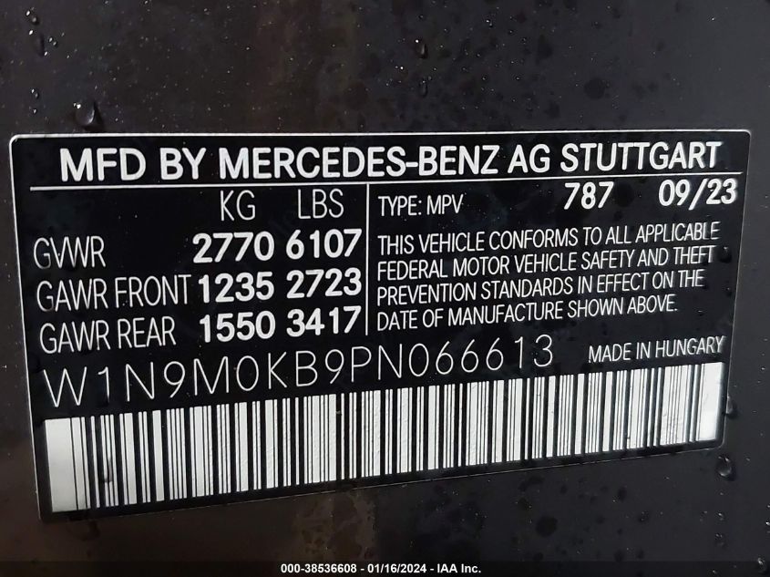 W1N9M0KB9PN066613 2023 Mercedes-Benz Eqb 300 Suv 4Matic