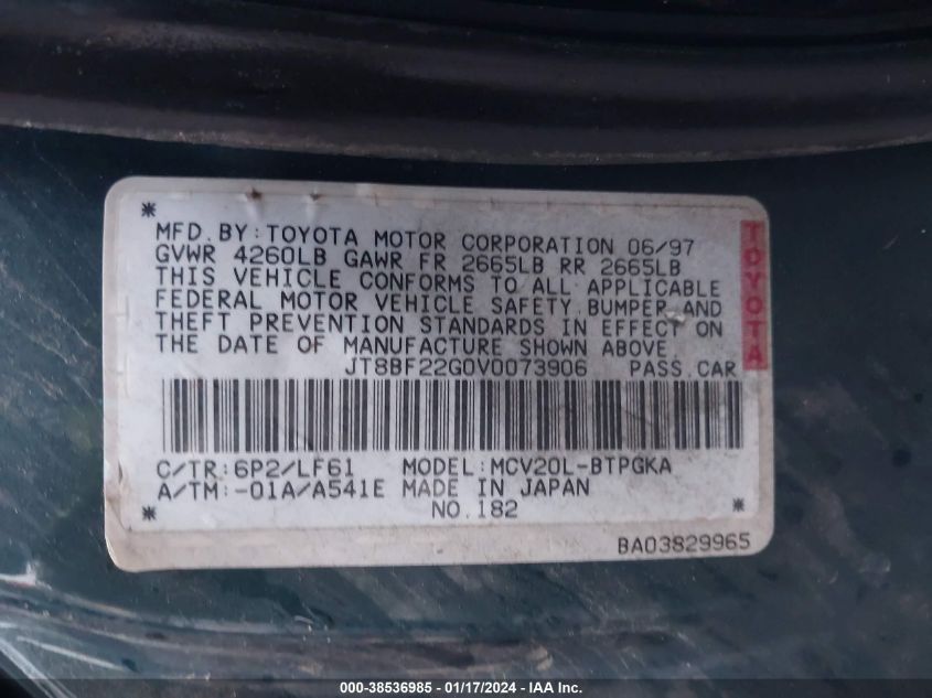 JT8BF22G0V0073906 1997 Lexus Es 300