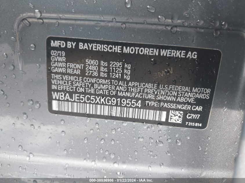 WBAJE5C5XKG919554 2019 BMW 540I