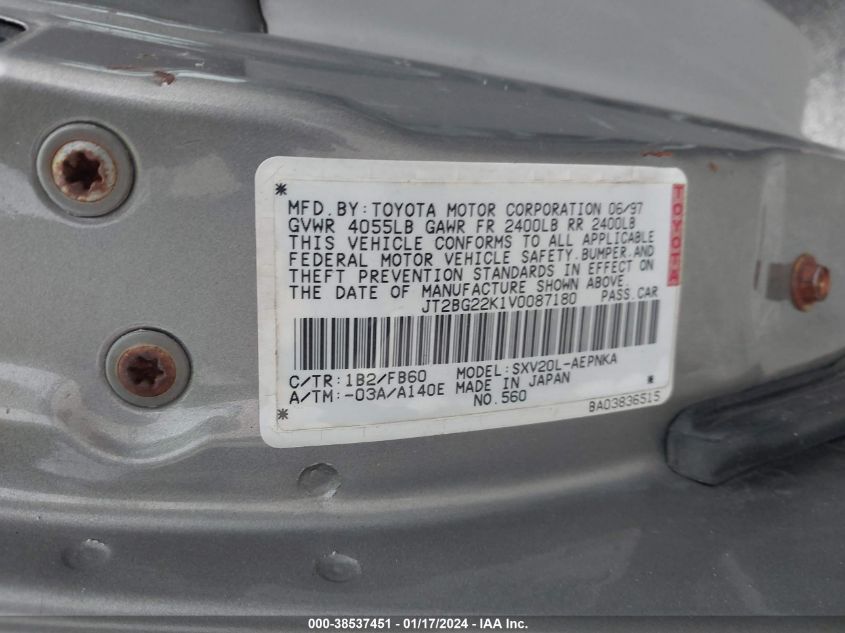 JT2BG22K1V0087180 1997 Toyota Camry Le