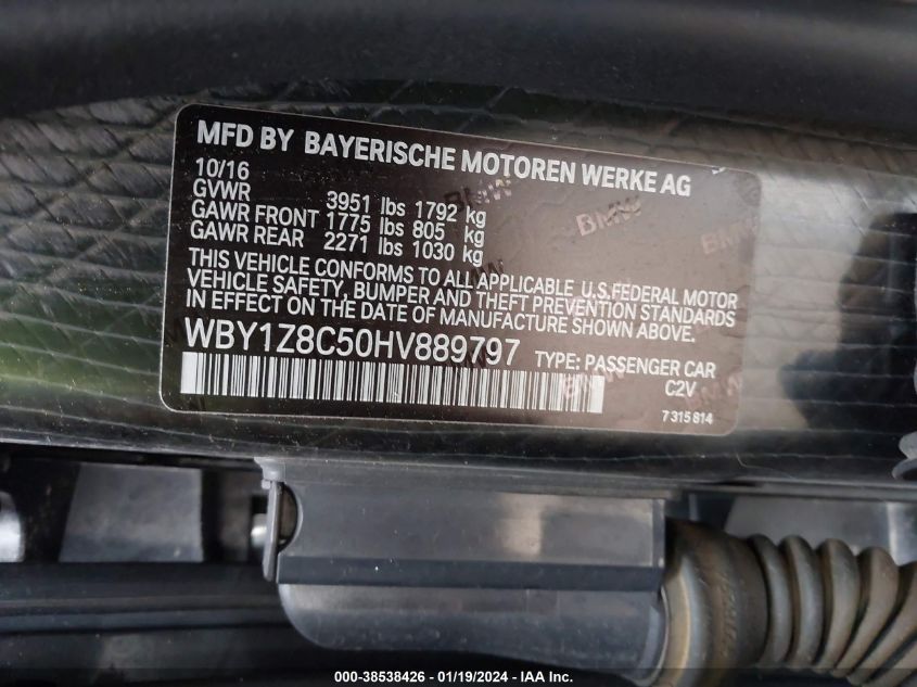 WBY1Z8C50HV889797 2017 BMW I3 94 Ah W/Range Extender