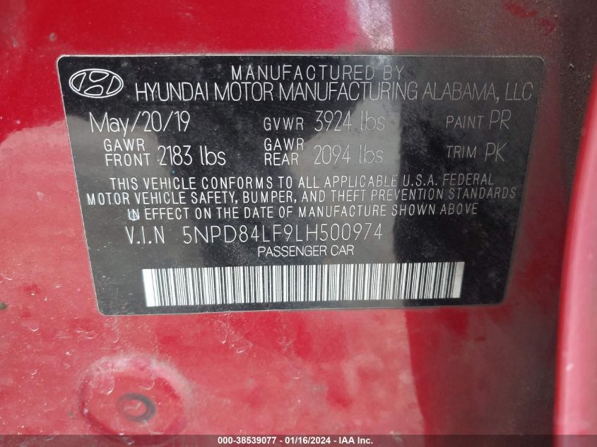 5NPD84LF9LH500974 2020 Hyundai Elantra Value Edition