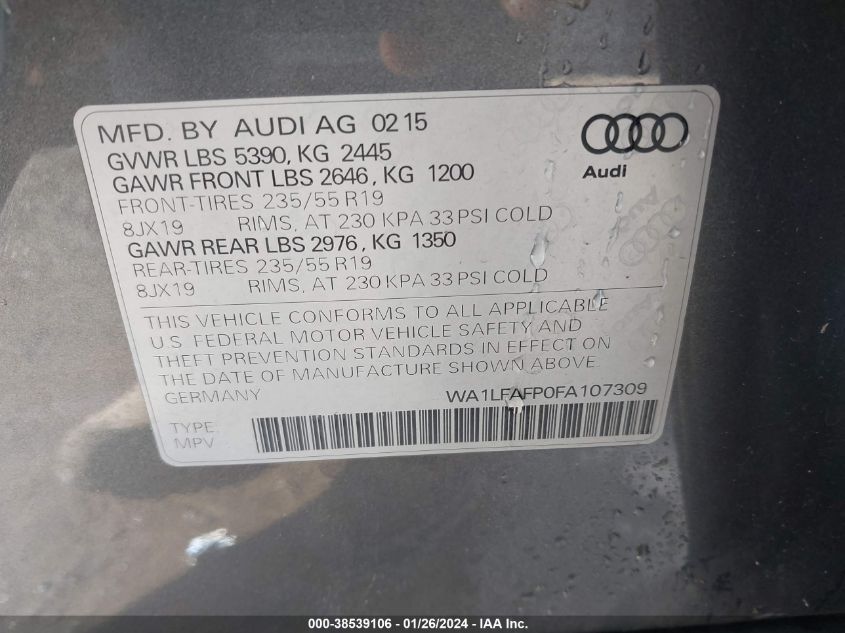 WA1LFAFP0FA107309 2015 Audi Q5 2.0T Premium