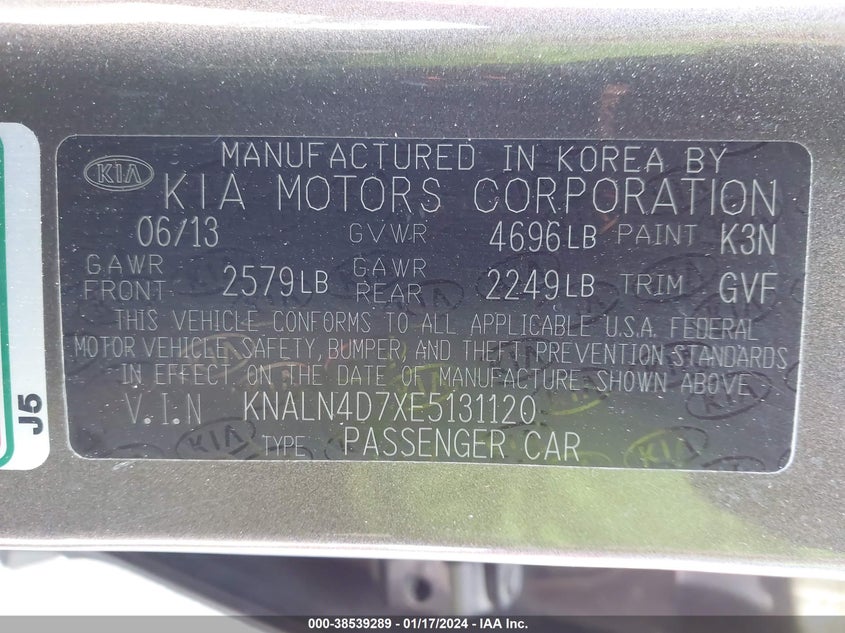 2014 KIA CADENZA PREMIUM KNALN4D7XE5131120