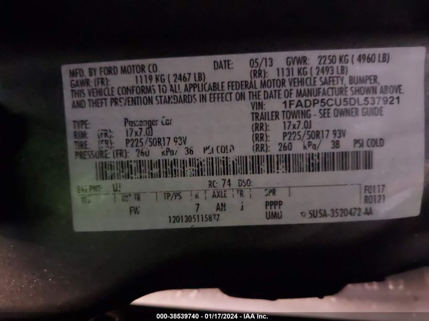 1FADP5CU5DL537921 2013 Ford C-Max Energi Sel