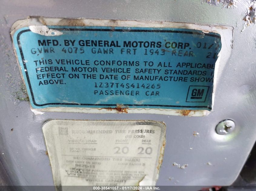 1972 Chevrolet Corvette VIN: 00001Z37T4S414265 Lot: 38541057