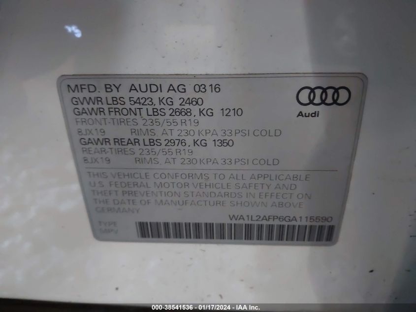 VIN WA1L2AFP6GA115590 2016 Audi Q5, 2.0T Premium no.9