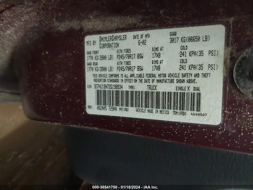 3D7HU18N72G198934 2002 Dodge Ram 1500 Slt/St
