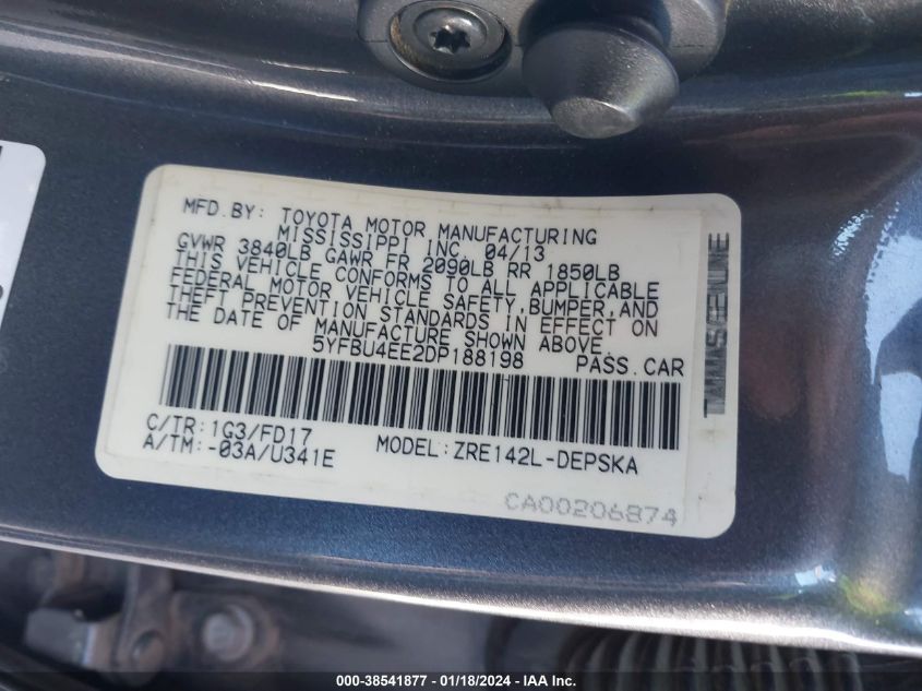 5YFBU4EE2DP188198 2013 Toyota Corolla S