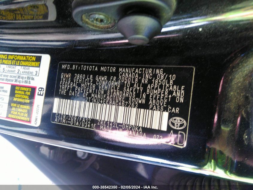 2T1KU4EE8AC467263 2010 Toyota Matrix