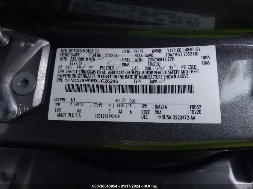 1FMCU9H95DUC26246 2013 Ford Escape Sel