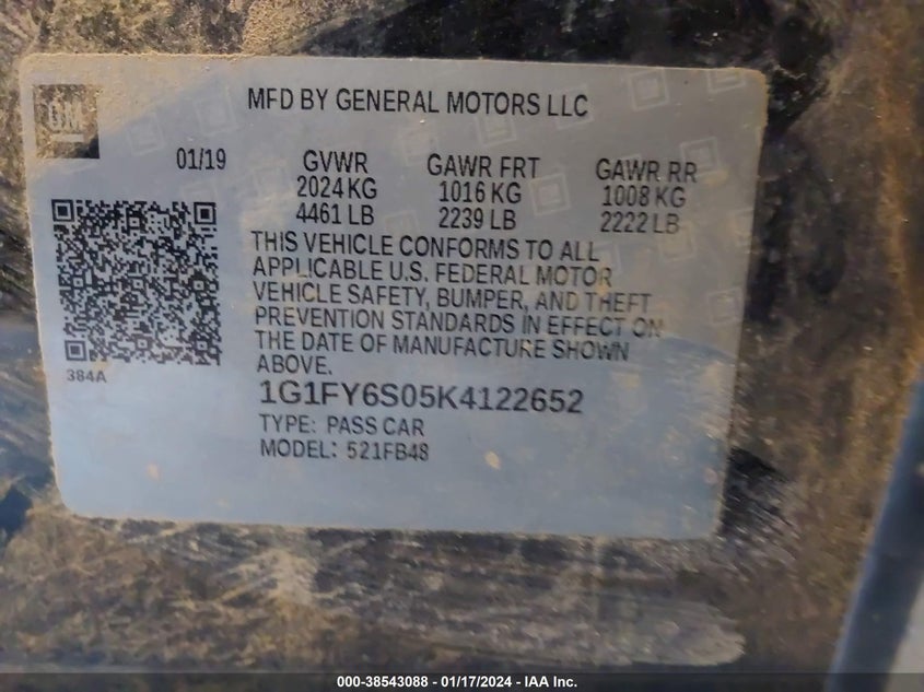 2019 CHEVROLET BOLT EV LT - 1G1FY6S05K4122652