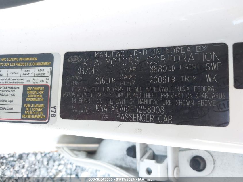 KNAFX4A61F5258908 2015 Kia Forte Lx