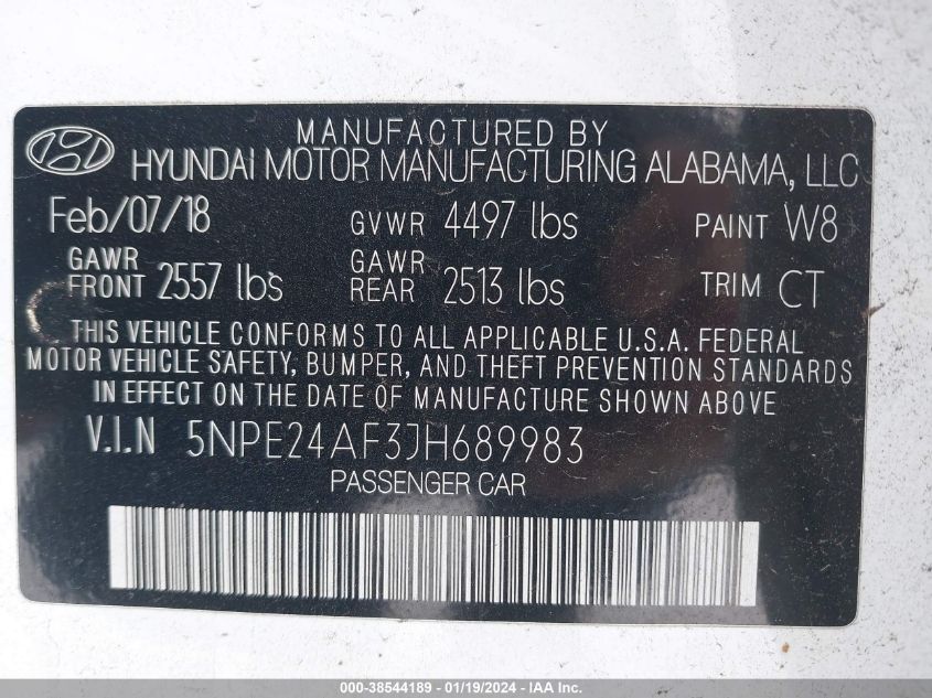 5NPE24AF3JH689983 2018 Hyundai Sonata Se